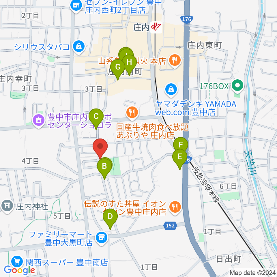 レイドバックミュージックスクール豊中校周辺のカフェ一覧地図