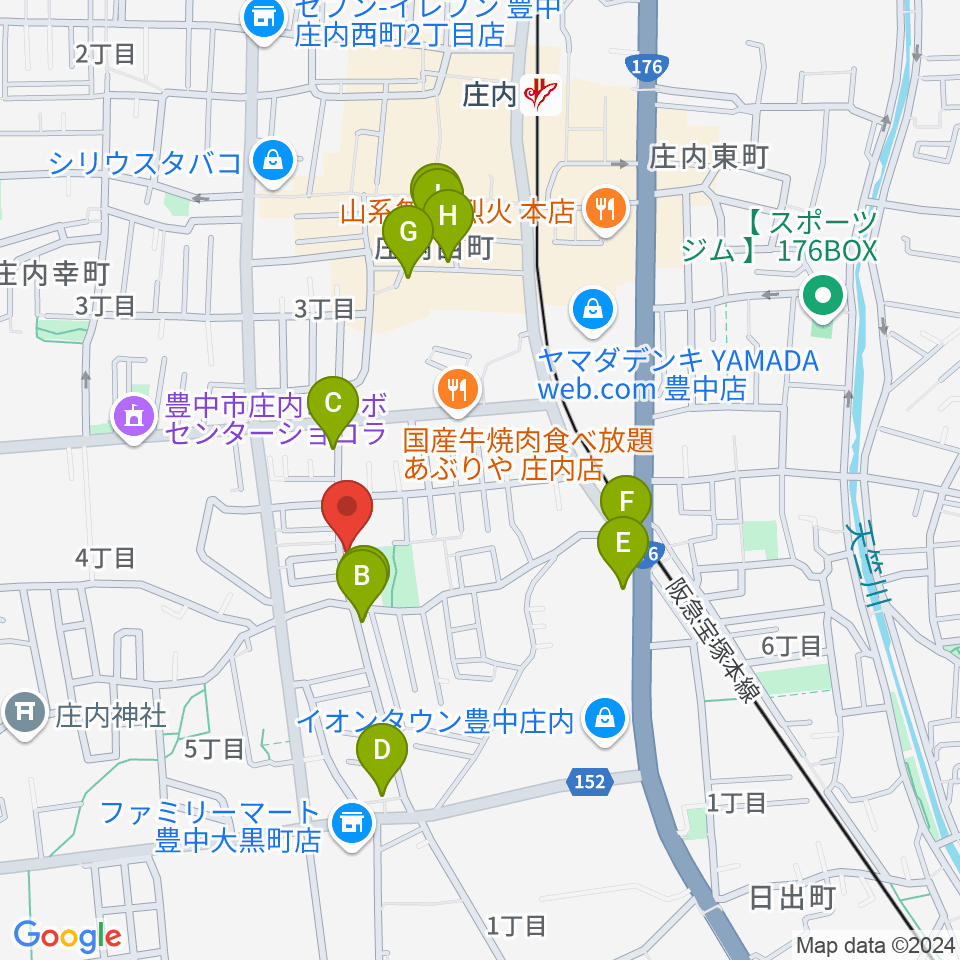 レイドバックミュージックスクール豊中校周辺のカフェ一覧地図