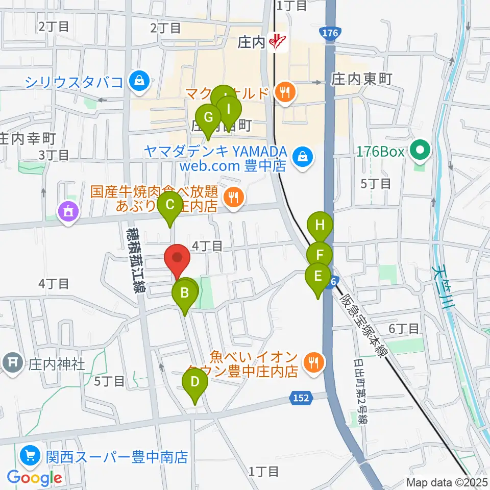 レイドバックミュージックスクール豊中校周辺のカフェ一覧地図