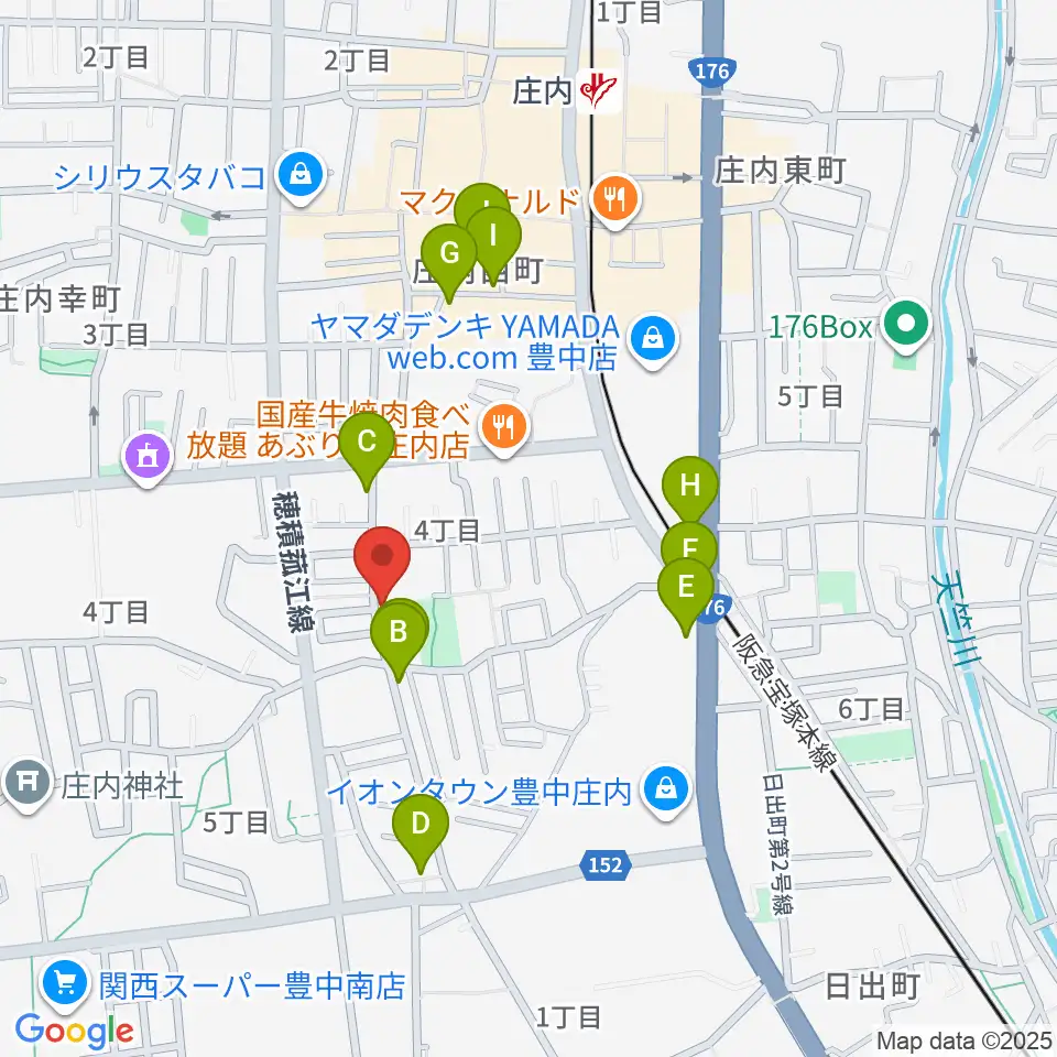 レイドバックミュージックスクール豊中校周辺のカフェ一覧地図