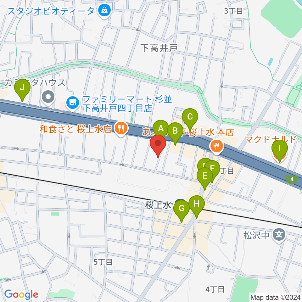 世田谷音楽院周辺のカフェ一覧地図