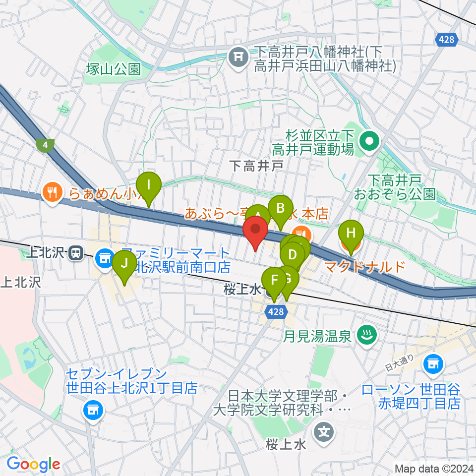 世田谷音楽院周辺のカフェ一覧地図