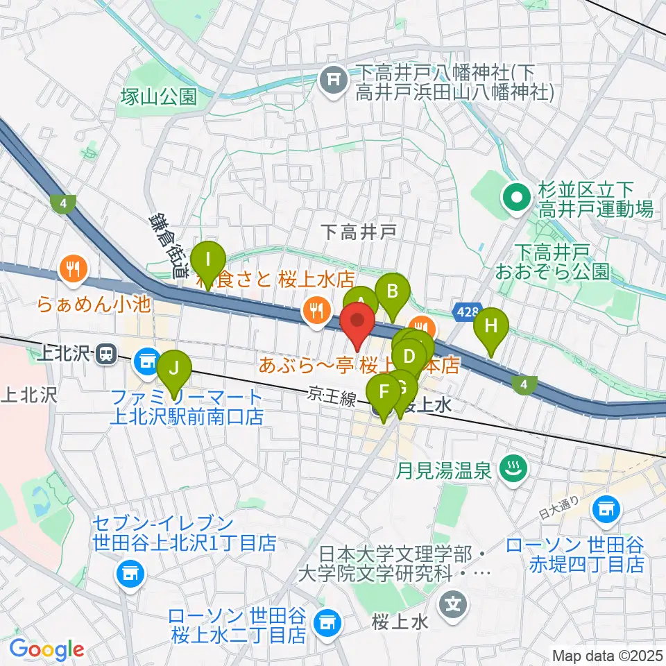 世田谷音楽院周辺のカフェ一覧地図