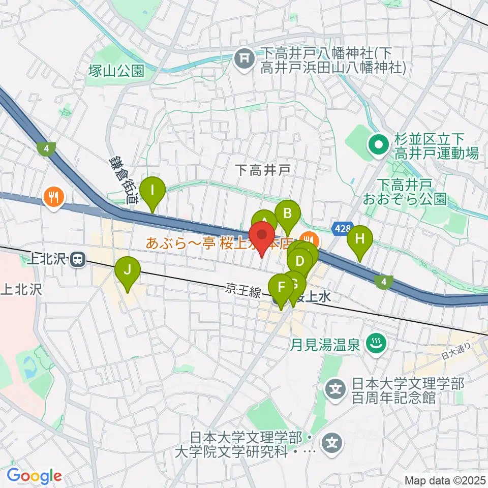 世田谷音楽院周辺のカフェ一覧地図