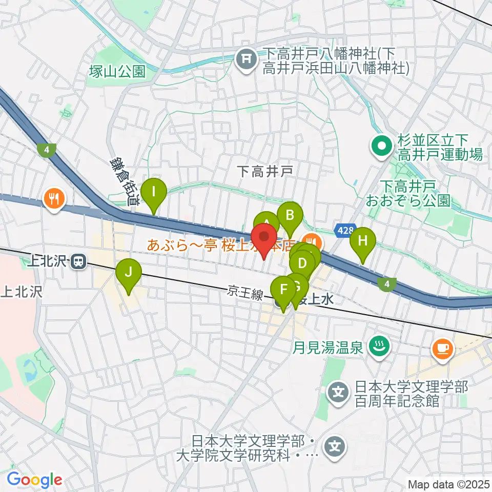 世田谷音楽院周辺のカフェ一覧地図