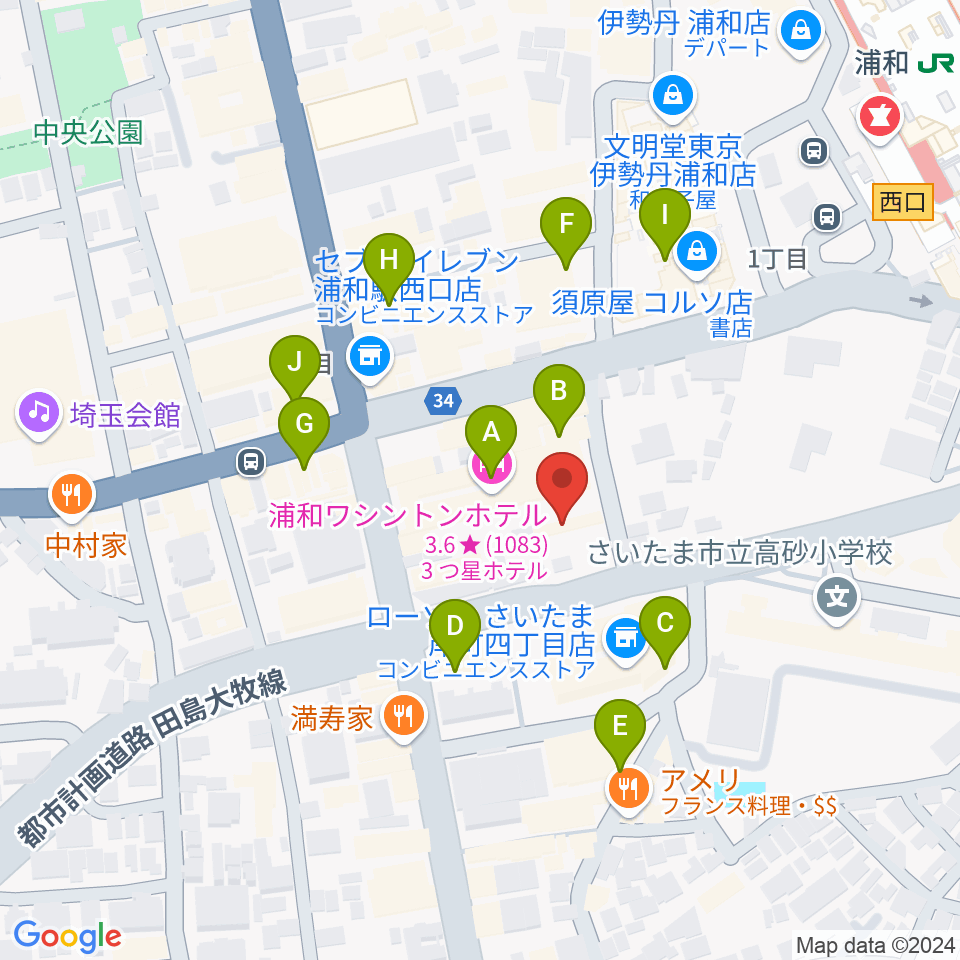 浦和ナルシス周辺のカフェ一覧地図