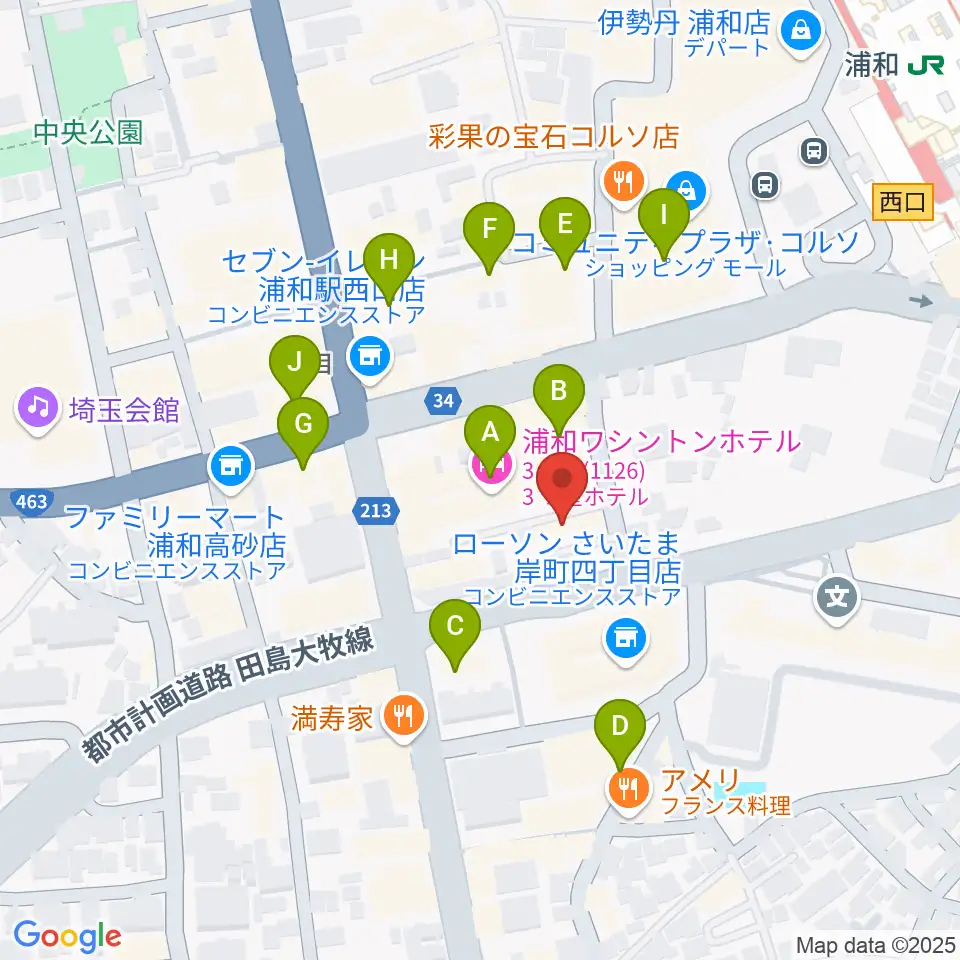 浦和ナルシス周辺のカフェ一覧地図