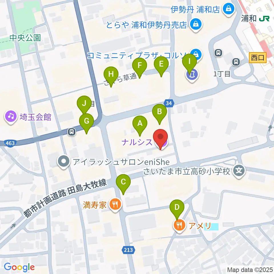 浦和ナルシス周辺のカフェ一覧地図