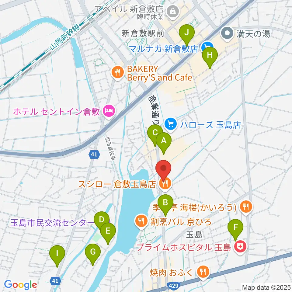 ミュージックサポートあうる周辺のカフェ一覧地図
