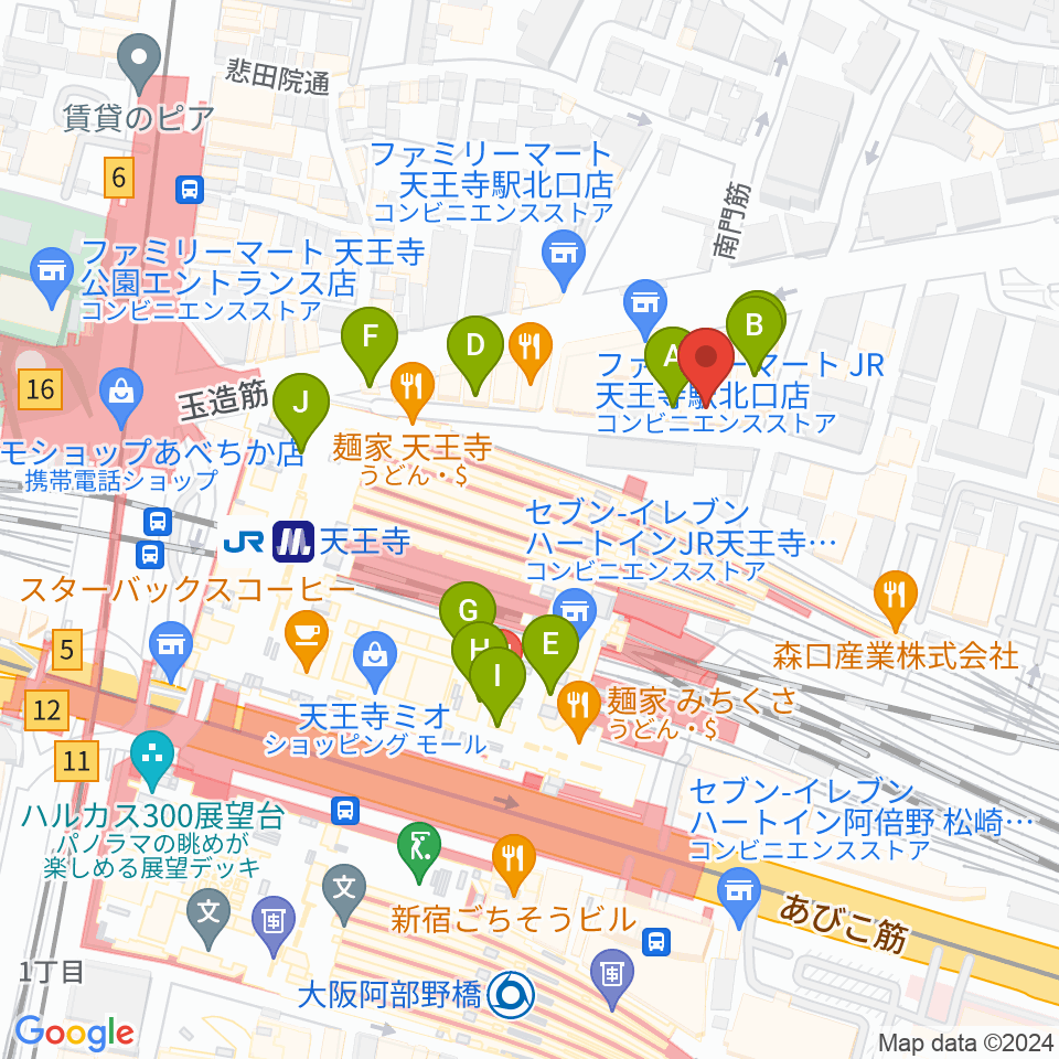 ベースオントップ天王寺店周辺のカフェ一覧地図