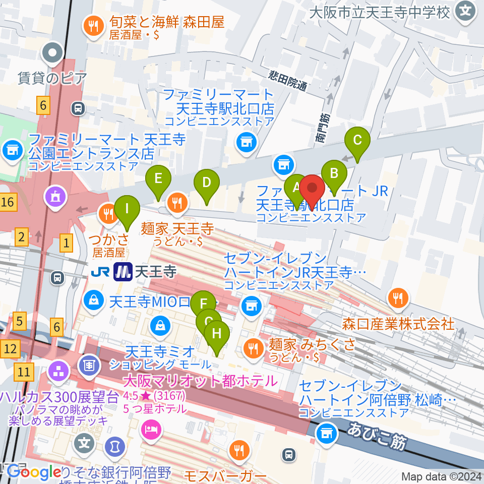 ベースオントップ天王寺店周辺のカフェ一覧地図