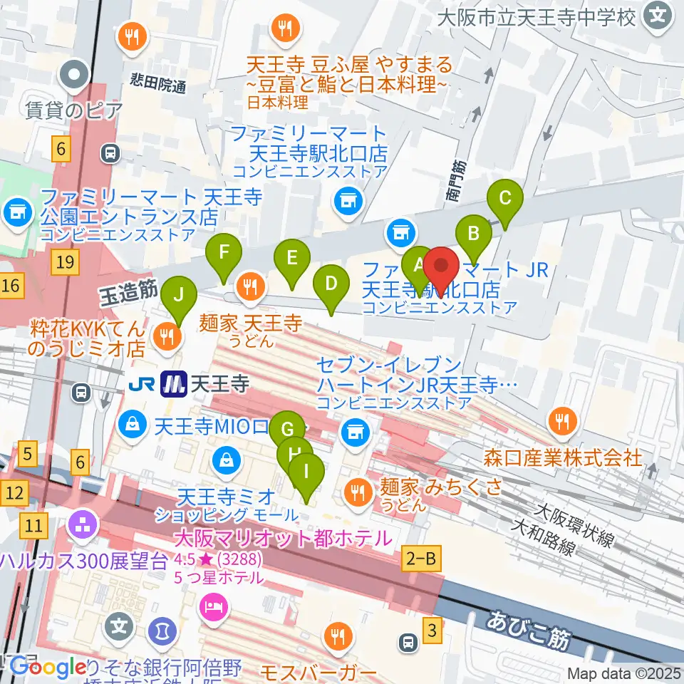 ベースオントップ天王寺店周辺のカフェ一覧地図