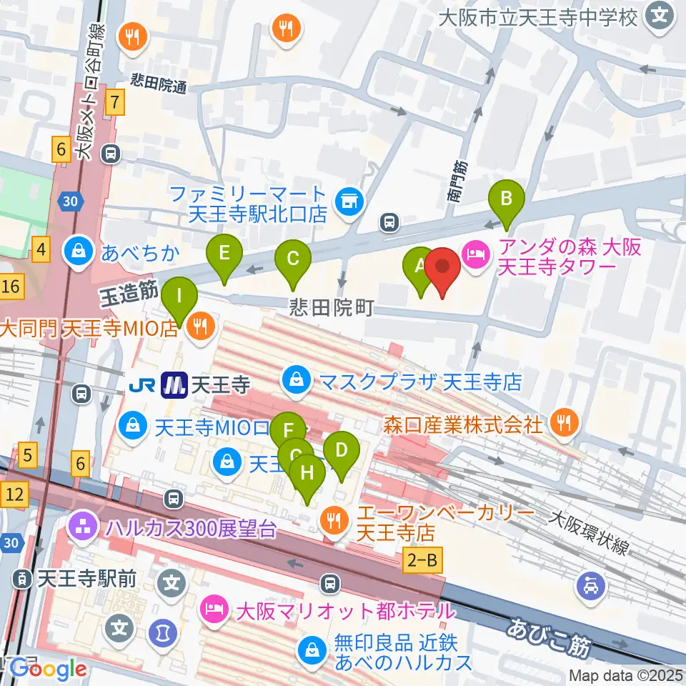 ベースオントップ天王寺店周辺のカフェ一覧地図