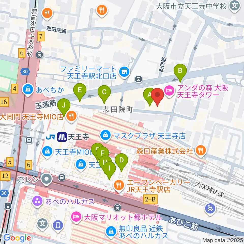 ベースオントップ天王寺店周辺のカフェ一覧地図