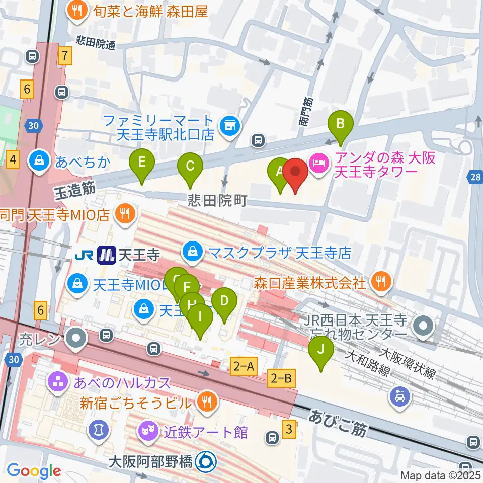 ベースオントップ天王寺店周辺のカフェ一覧地図