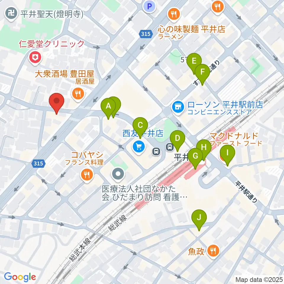 ギター工房タンジェリン周辺のカフェ一覧地図