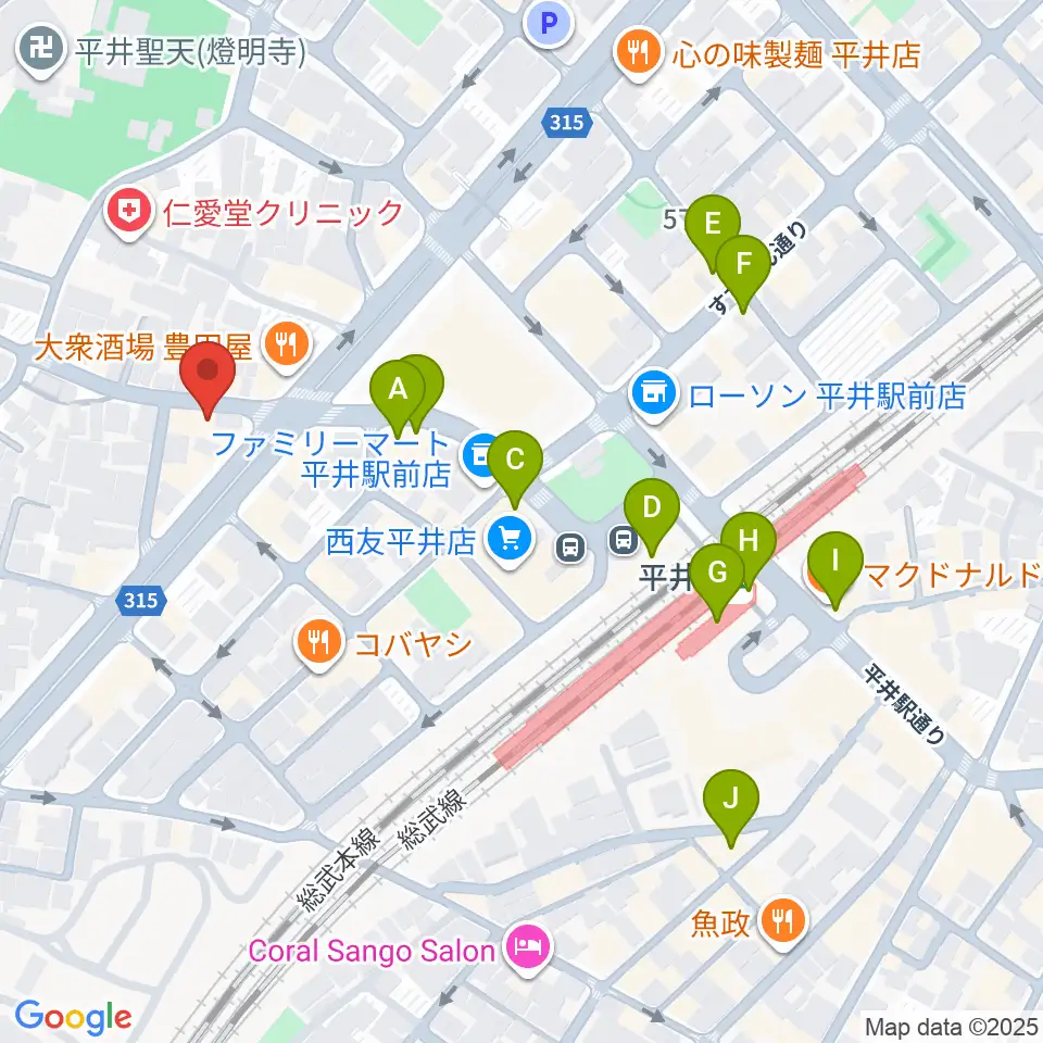 ギター工房タンジェリン周辺のカフェ一覧地図