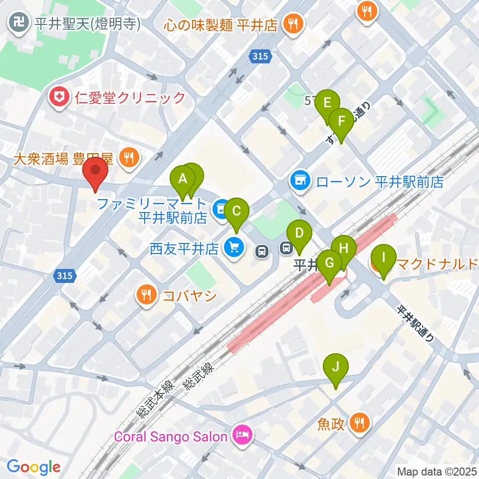 ギター工房タンジェリン周辺のカフェ一覧地図