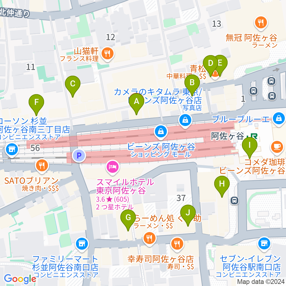 阿佐ヶ谷Yellow Vision周辺のカフェ一覧地図