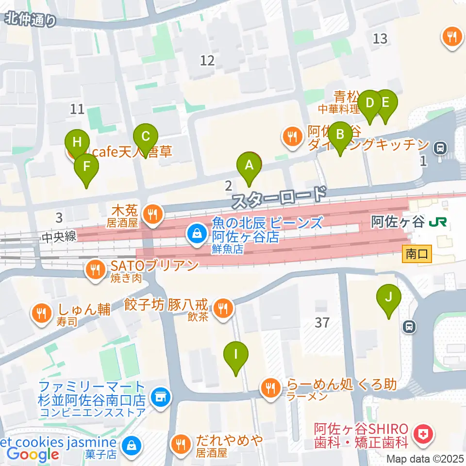阿佐ヶ谷Yellow Vision周辺のカフェ一覧地図