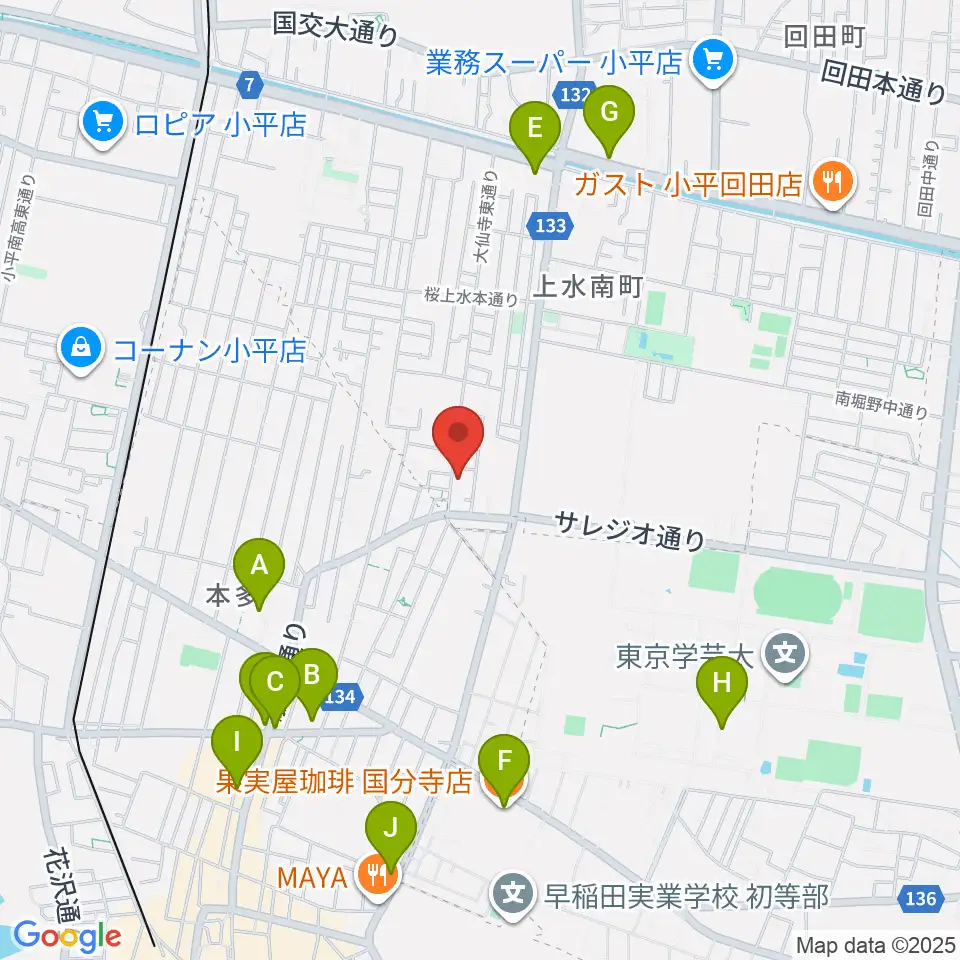 音楽教室 I STUDIO周辺のカフェ一覧地図