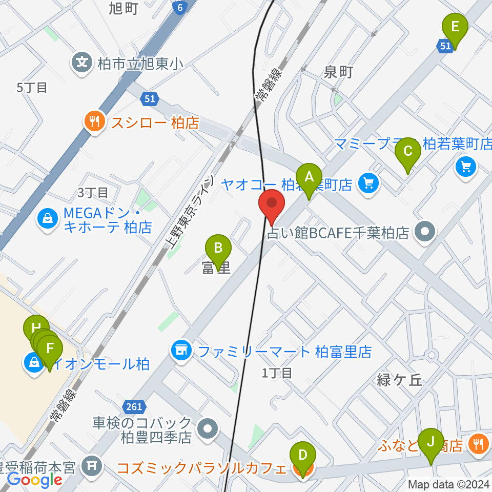 柏サンブアップ周辺のカフェ一覧地図