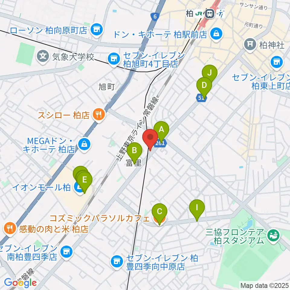 柏サンブアップ周辺のカフェ一覧地図