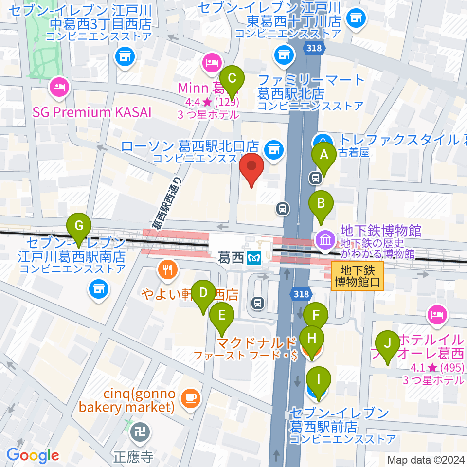 モア東京ボーカル教室 葛西駅校周辺のカフェ一覧地図