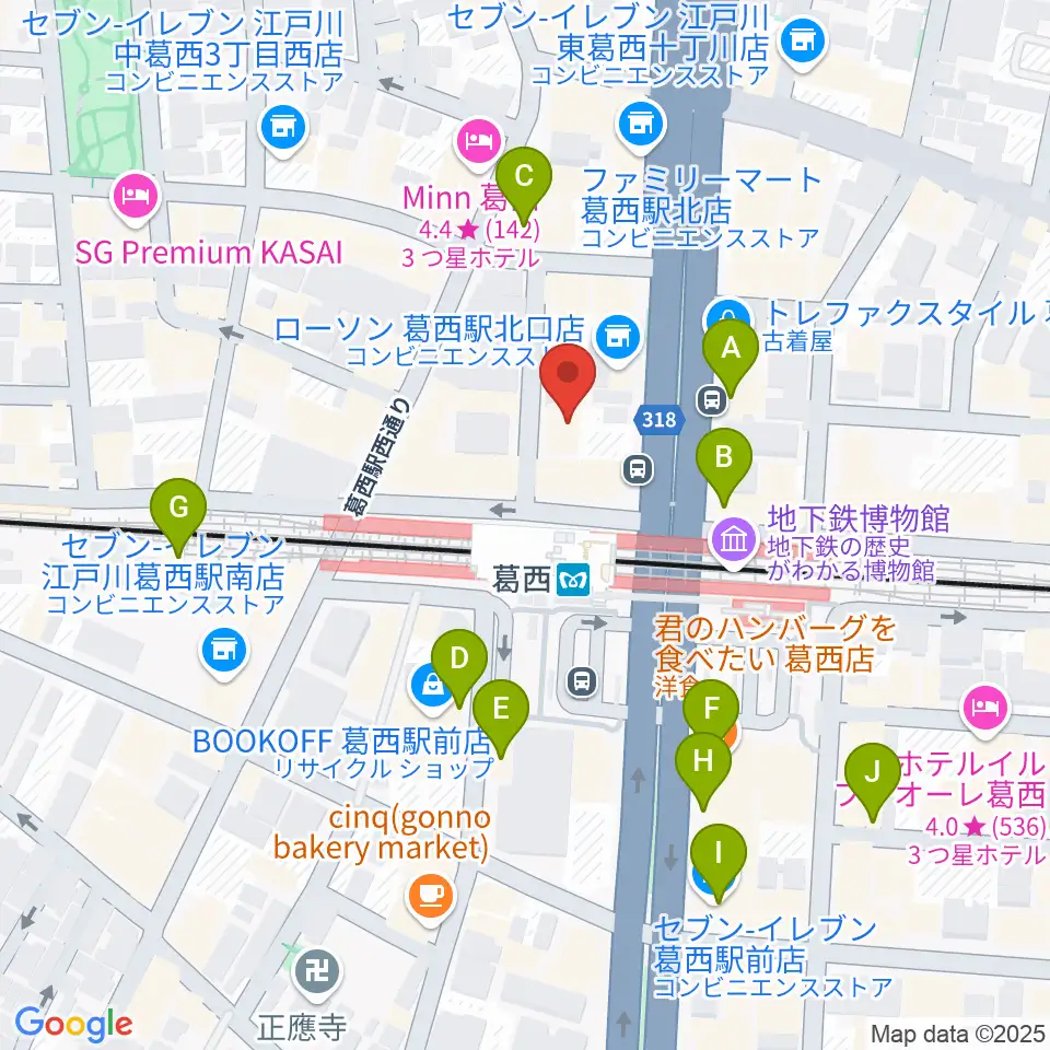 モア東京ボーカル教室 葛西駅校周辺のカフェ一覧地図