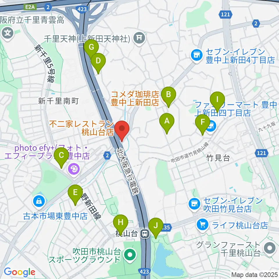 エストレーヤ音楽教室周辺のカフェ一覧地図