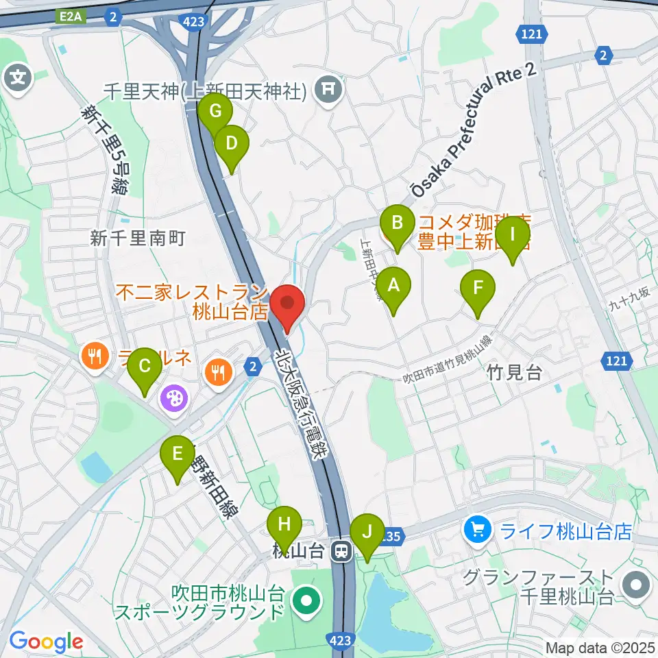 エストレーヤ音楽教室周辺のカフェ一覧地図