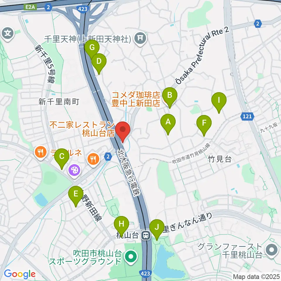 エストレーヤ音楽教室周辺のカフェ一覧地図