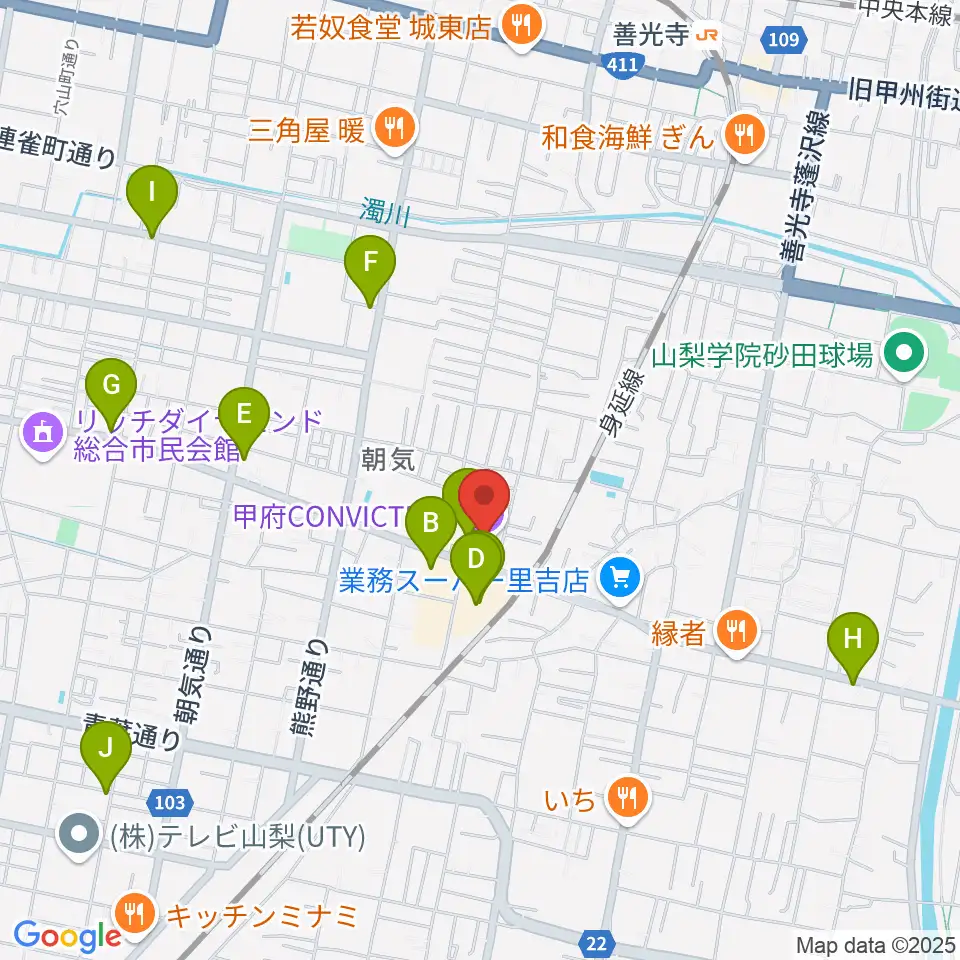 甲府コンビクション周辺のカフェ一覧地図