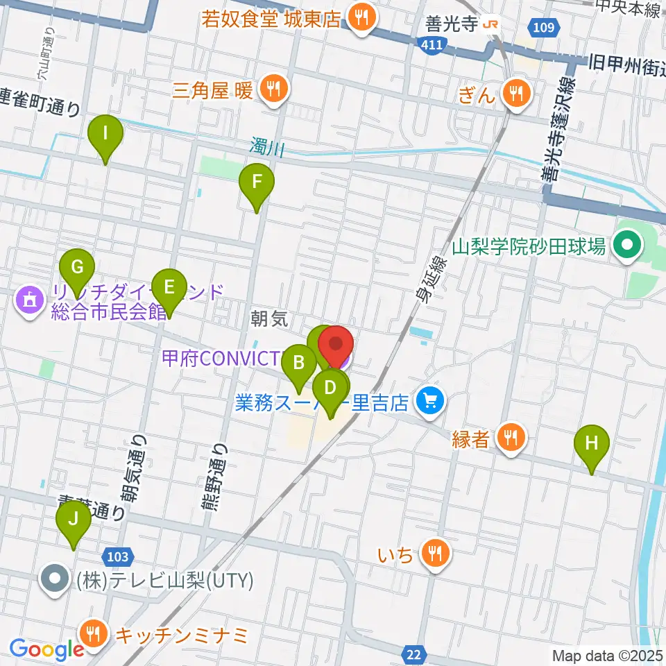 甲府コンビクション周辺のカフェ一覧地図