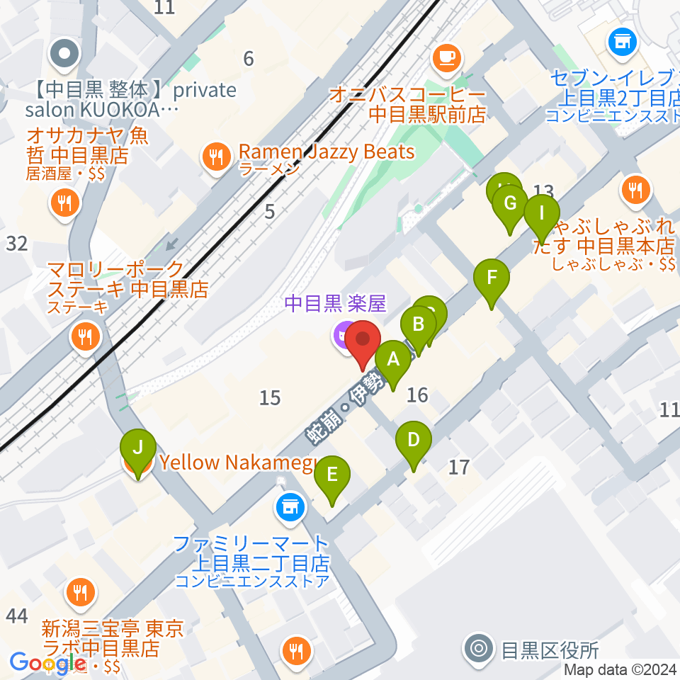 中目黒 楽屋周辺のカフェ一覧地図