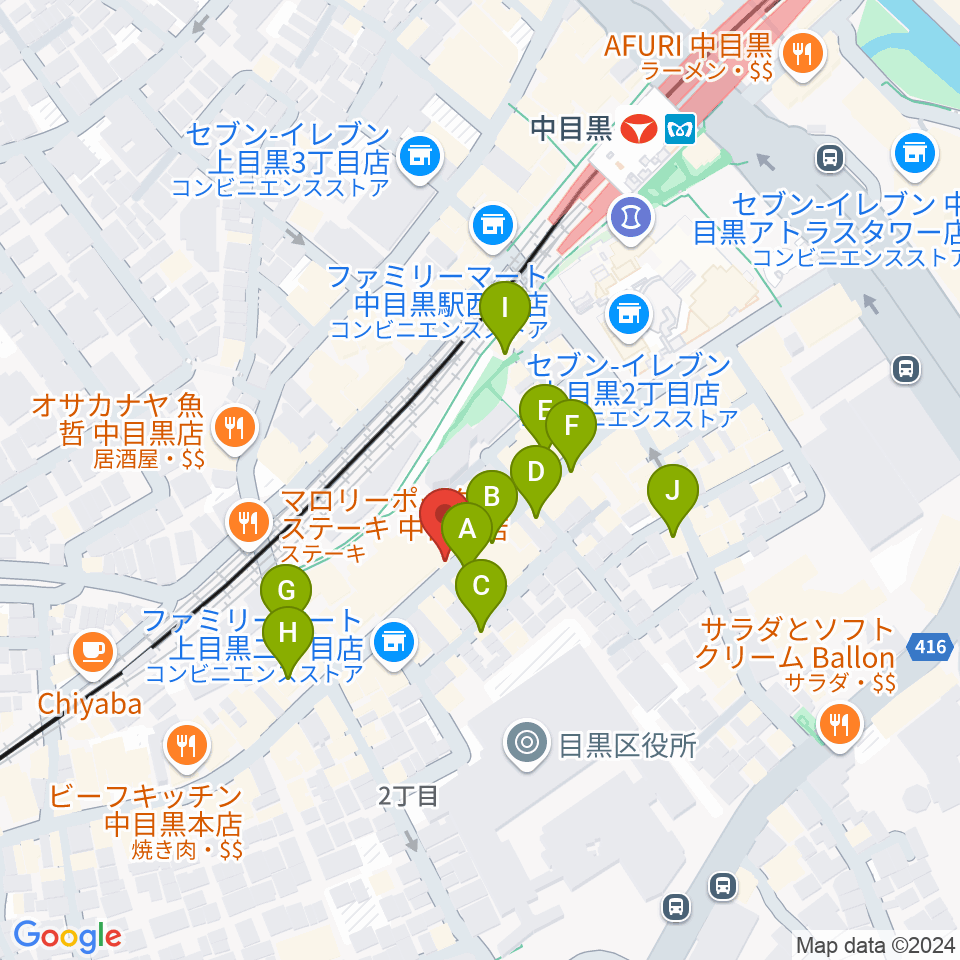 中目黒 楽屋周辺のカフェ一覧地図