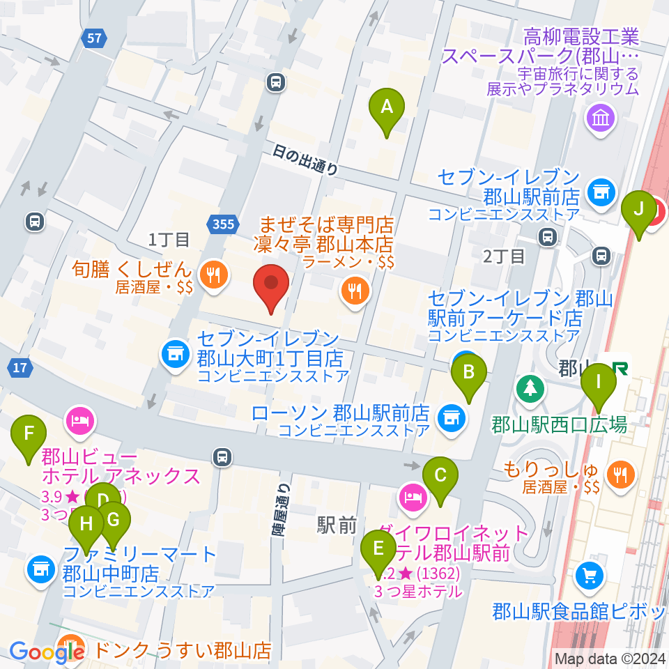 郡山CLUB＃９周辺のカフェ一覧地図