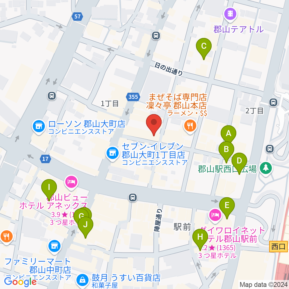 郡山CLUB＃９周辺のカフェ一覧地図