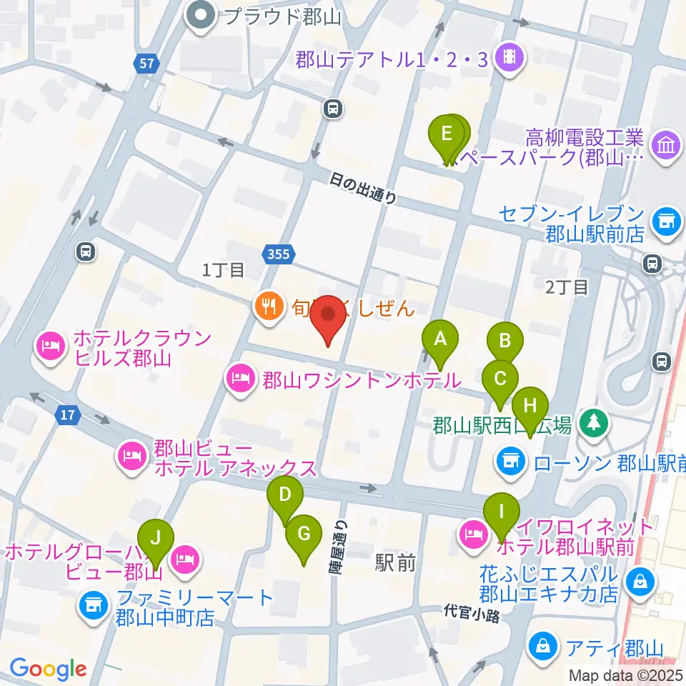郡山CLUB＃９周辺のカフェ一覧地図