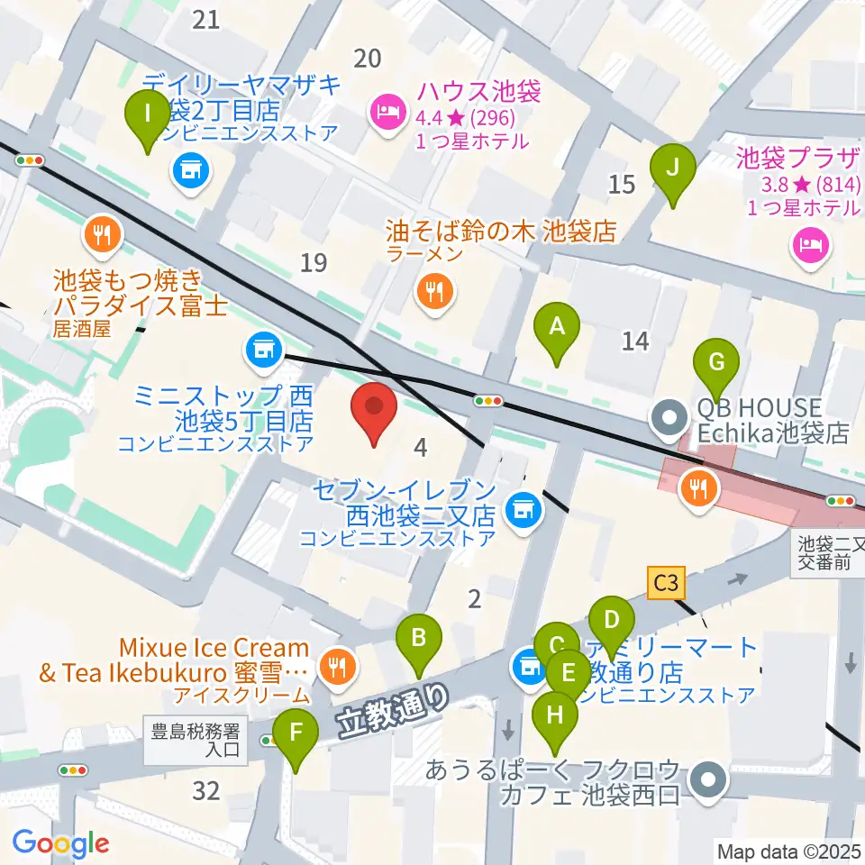 Beeボーカルスクール池袋本校周辺のカフェ一覧地図