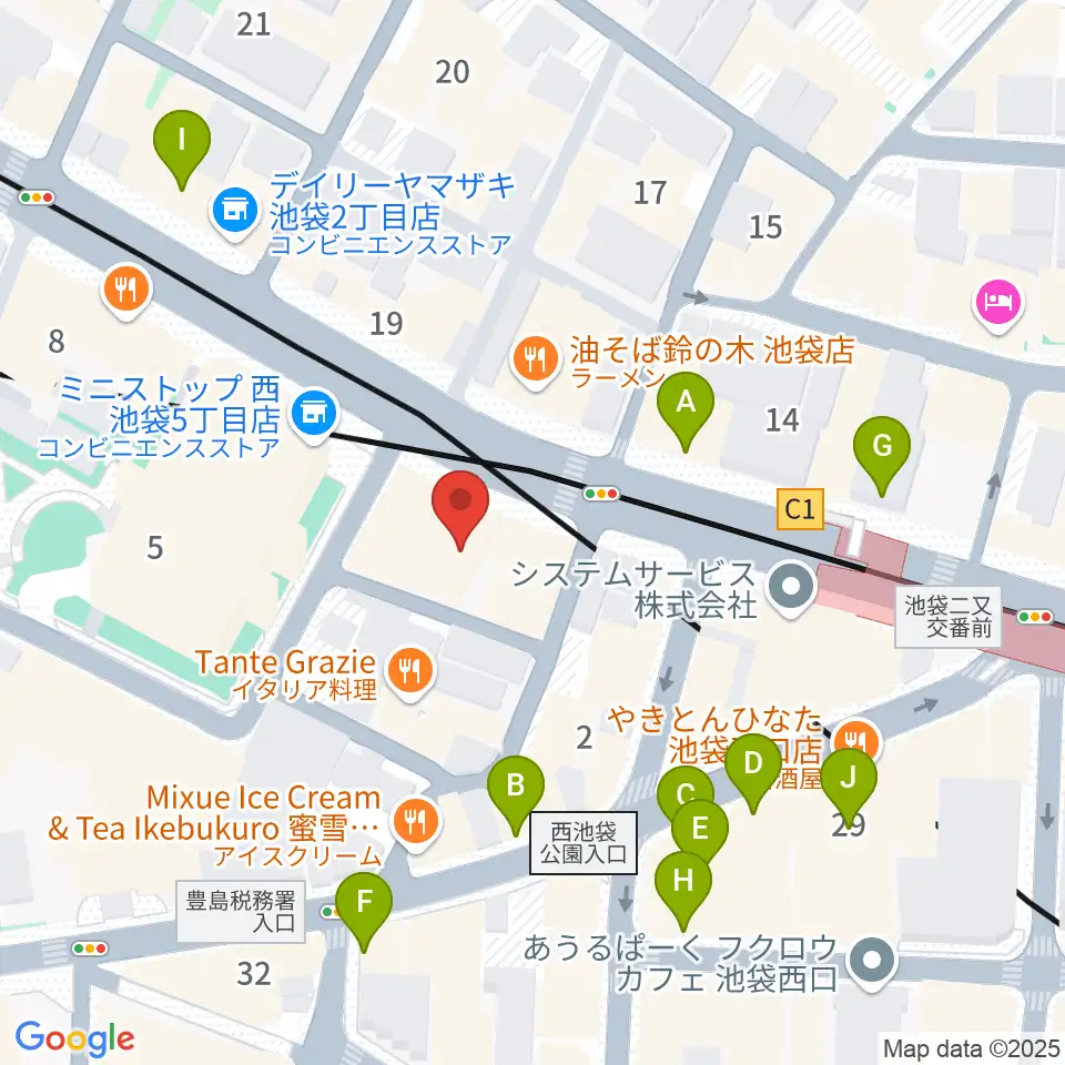 Beeボーカルスクール池袋本校周辺のカフェ一覧地図