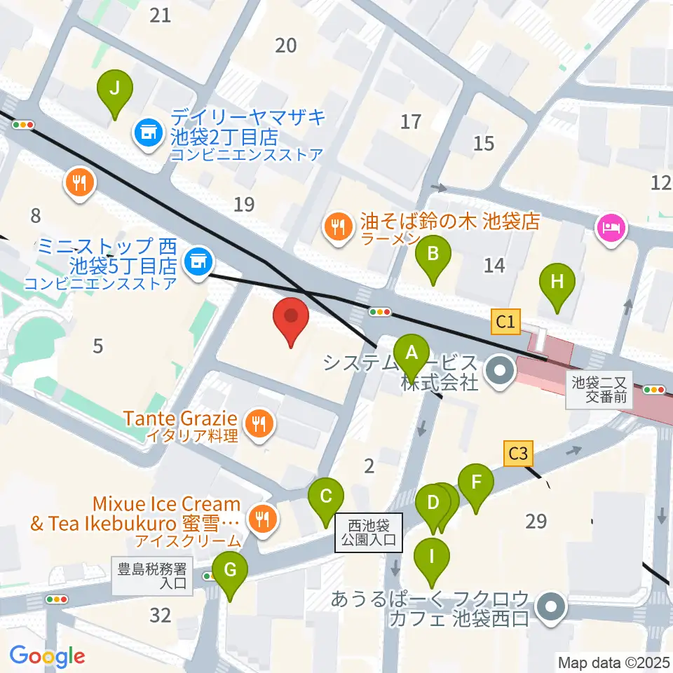 Beeボーカルスクール池袋本校周辺のカフェ一覧地図