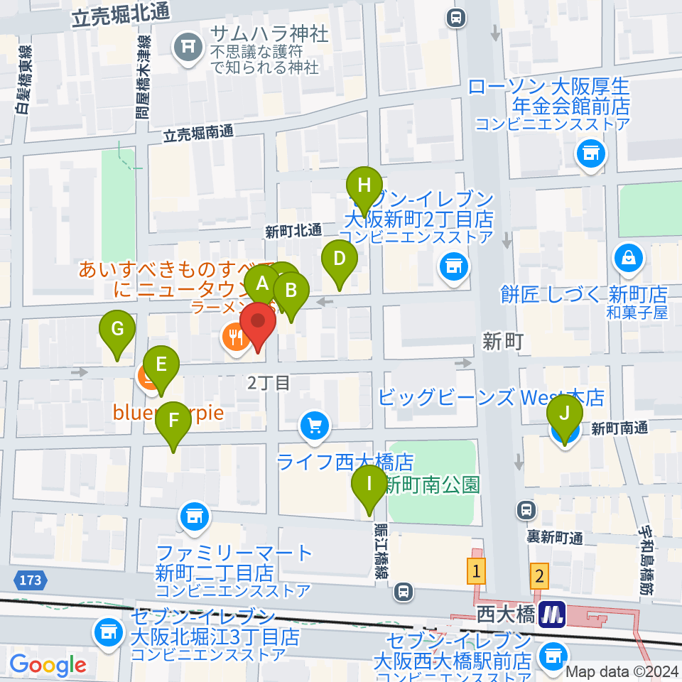 MUSICA VITA音楽教室 新町校周辺のカフェ一覧地図