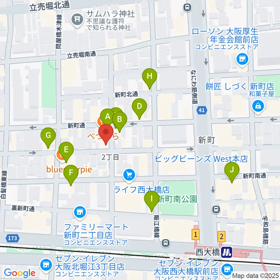 MUSICA VITA音楽教室 新町校周辺のカフェ一覧地図