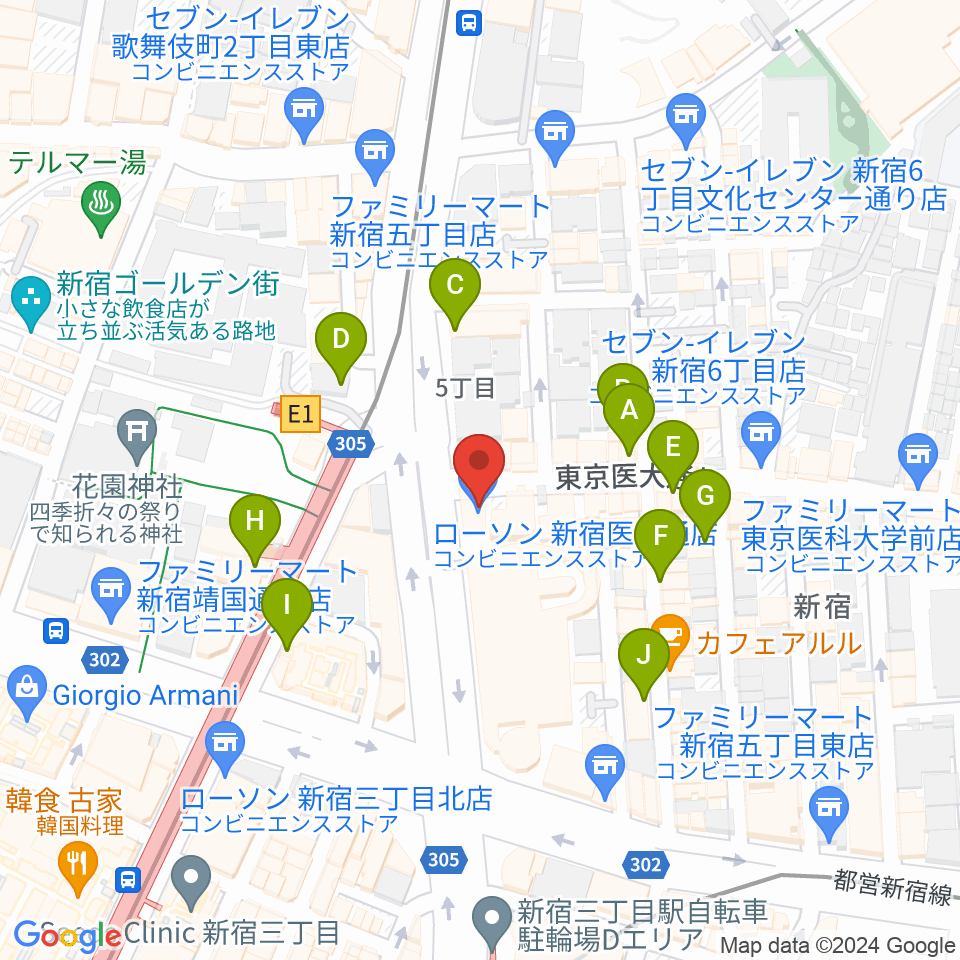 新宿SUNFACE周辺のカフェ一覧地図