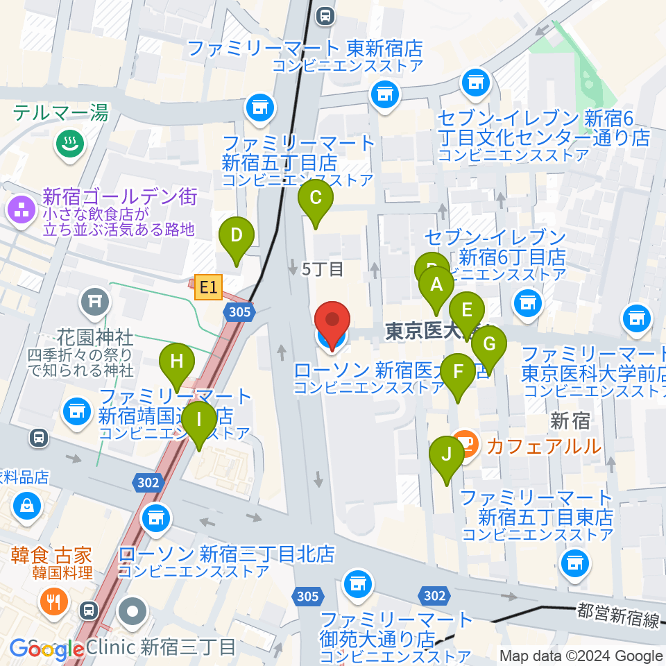 新宿SUNFACE周辺のカフェ一覧地図