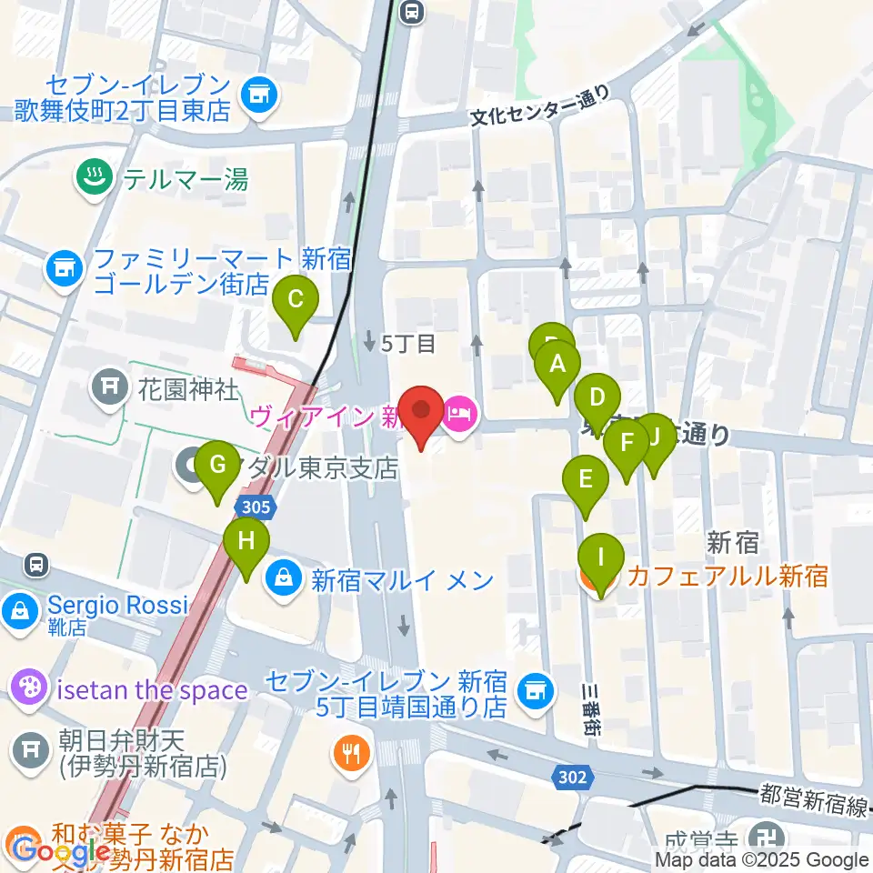 新宿SUNFACE周辺のカフェ一覧地図