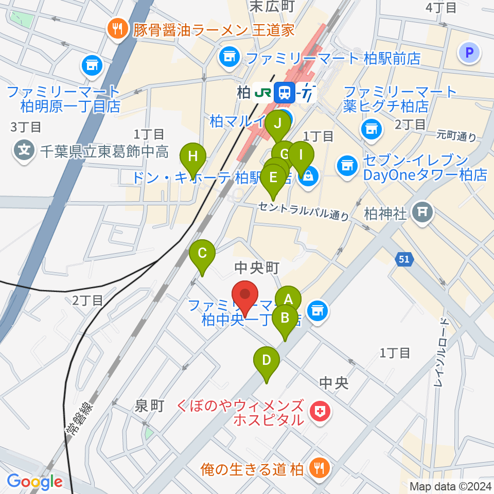 柏616&04周辺のカフェ一覧地図