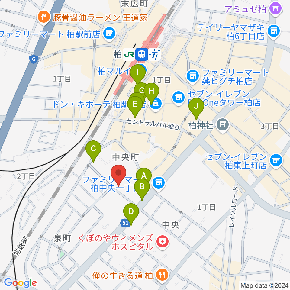 柏616&04周辺のカフェ一覧地図