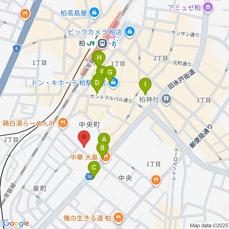 柏616&04周辺のカフェ一覧地図